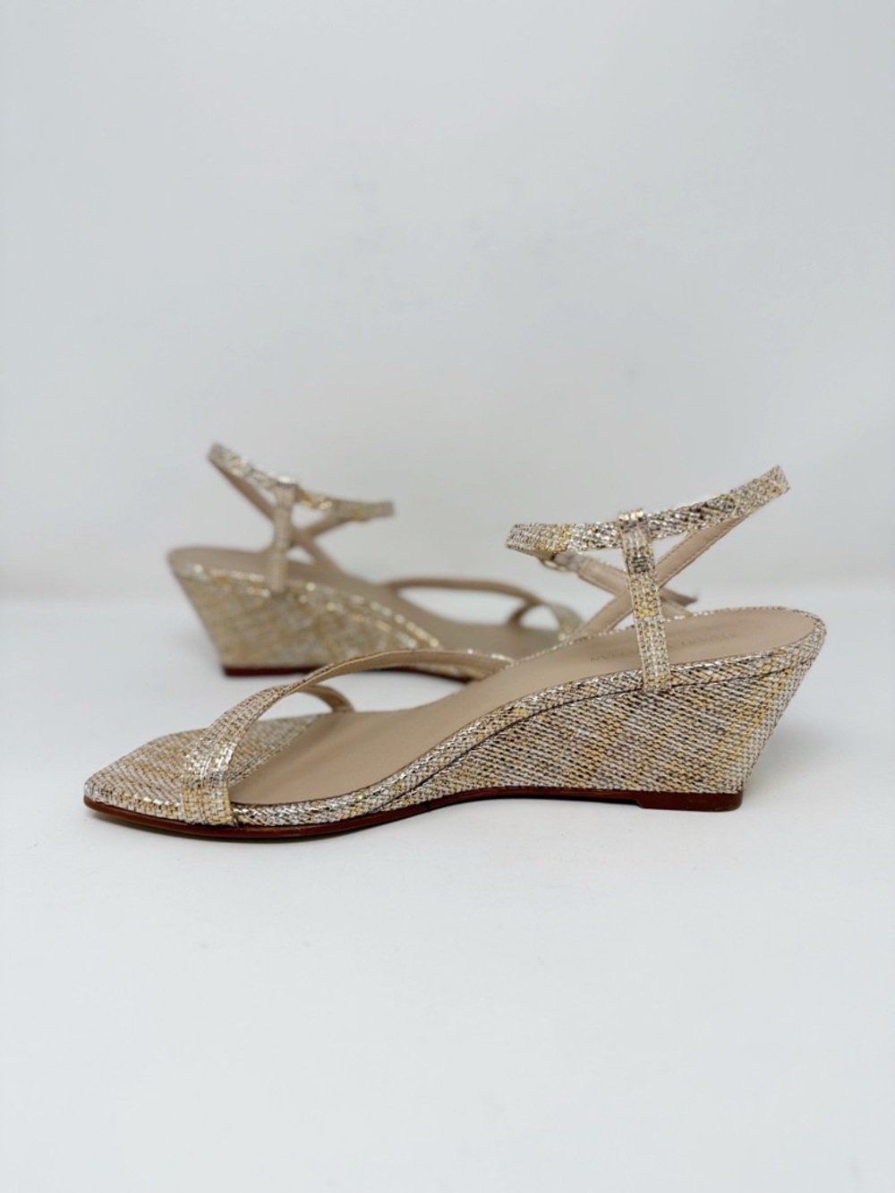 New Stuart Weitzman Oasis 50 Metallic Woven Wedge Slingback Sandal Sz 7 - Picture 12 of 14